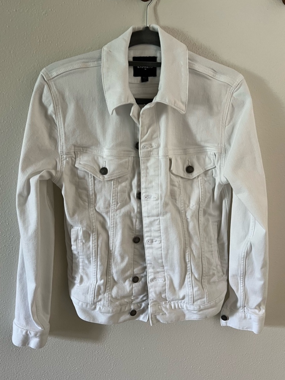 Express White Denim Trucker Jacket XS Oversized Summer Bridal Shower Vacation